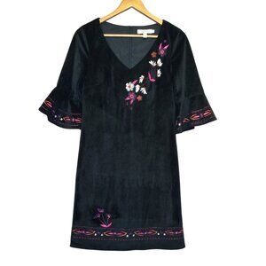 Aryeh Black Velvet Embroidered Bell Sleeve Dress Size S Whimsigoth Dark Coquette